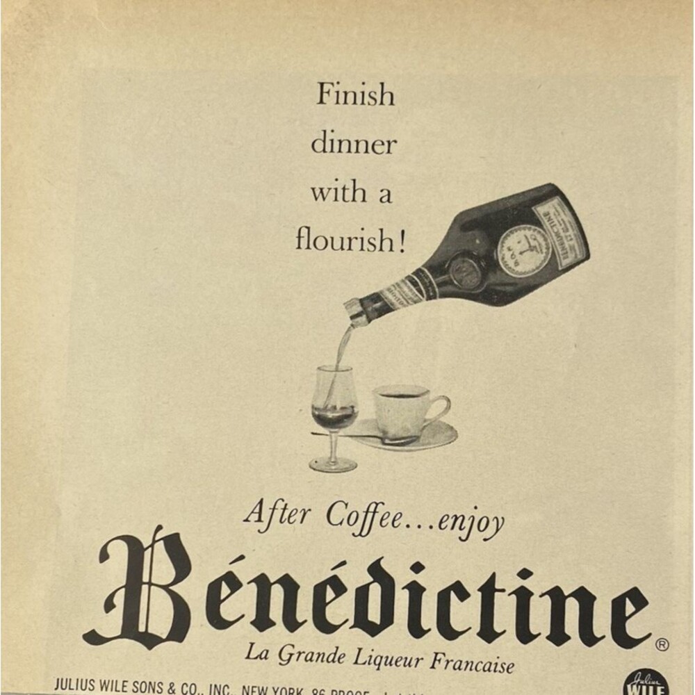 Benedictine La Grande Liqueur "Finish Dinner with a Flourish!" Vtg Print Ad 1961